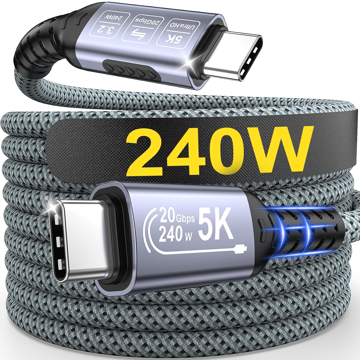 Кабель USB Type-C 3 м, 240 Вт, USB C PD 3.1, 20 Гбит/с, быстрая зарядка. Кабель Type-C 5K@60Hz 4K@144Hz для iPhone 17 Pro Max/Plus