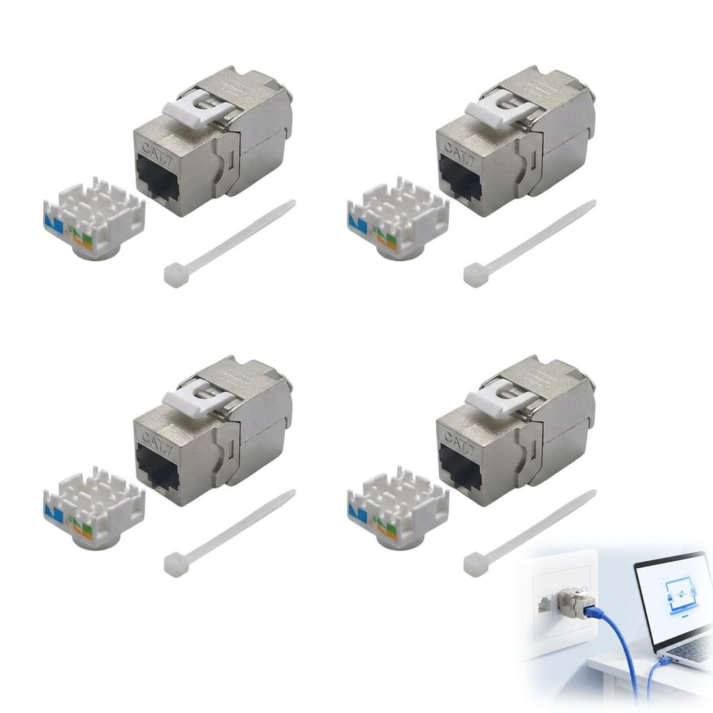 Комплект из 4 модулей Keystone RJ45 CAT 7 «мама-мама», экранирование STP, утопленный разъем для патч-панели и системы Keystone, ра