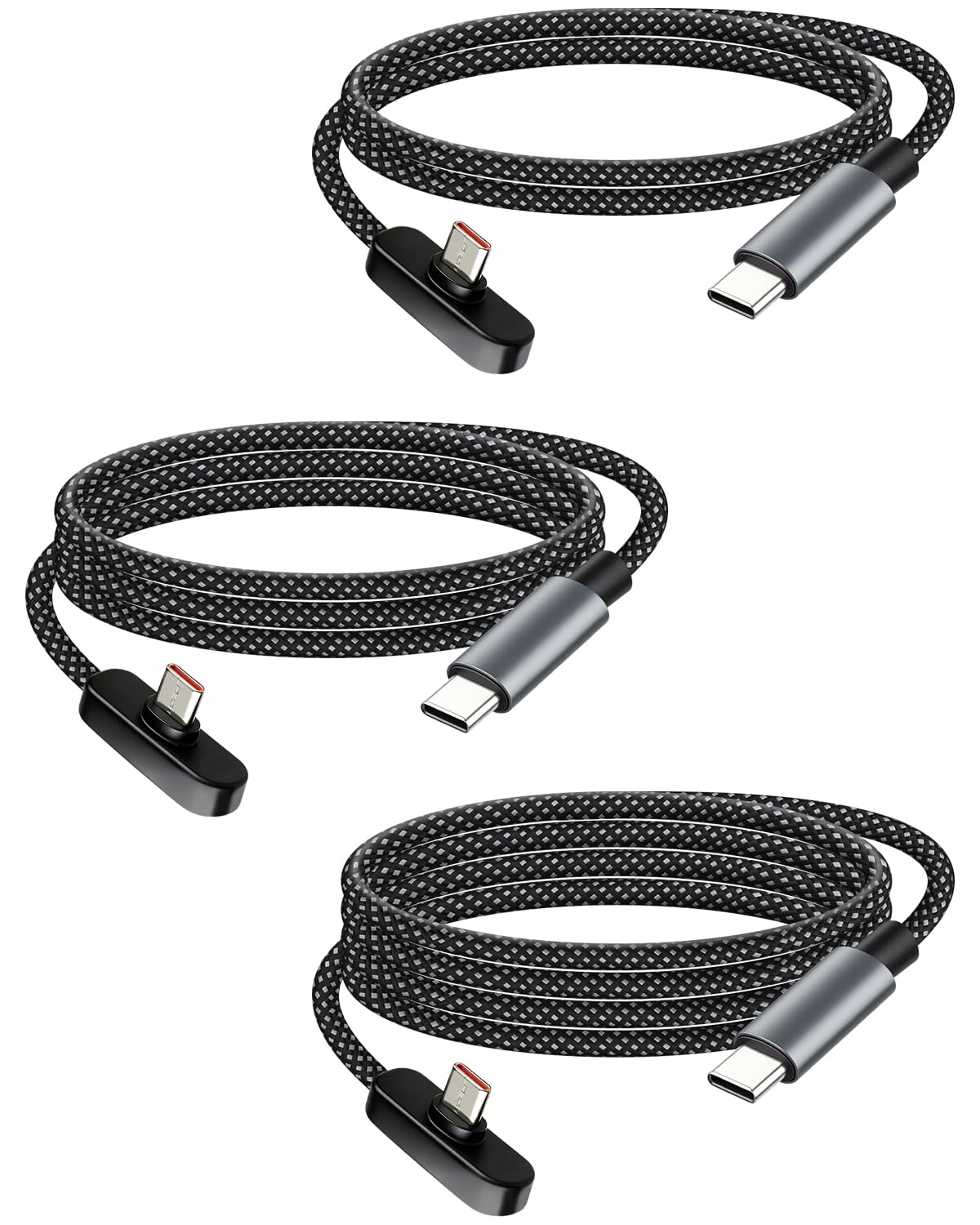 Кабель USB C - USB C 60 Вт, упаковка з 3 штук (1 м/1,5 м/2 м), кабель USB-C 90 градусів з прямим кутом, швидка зарядка 3A, зарядни