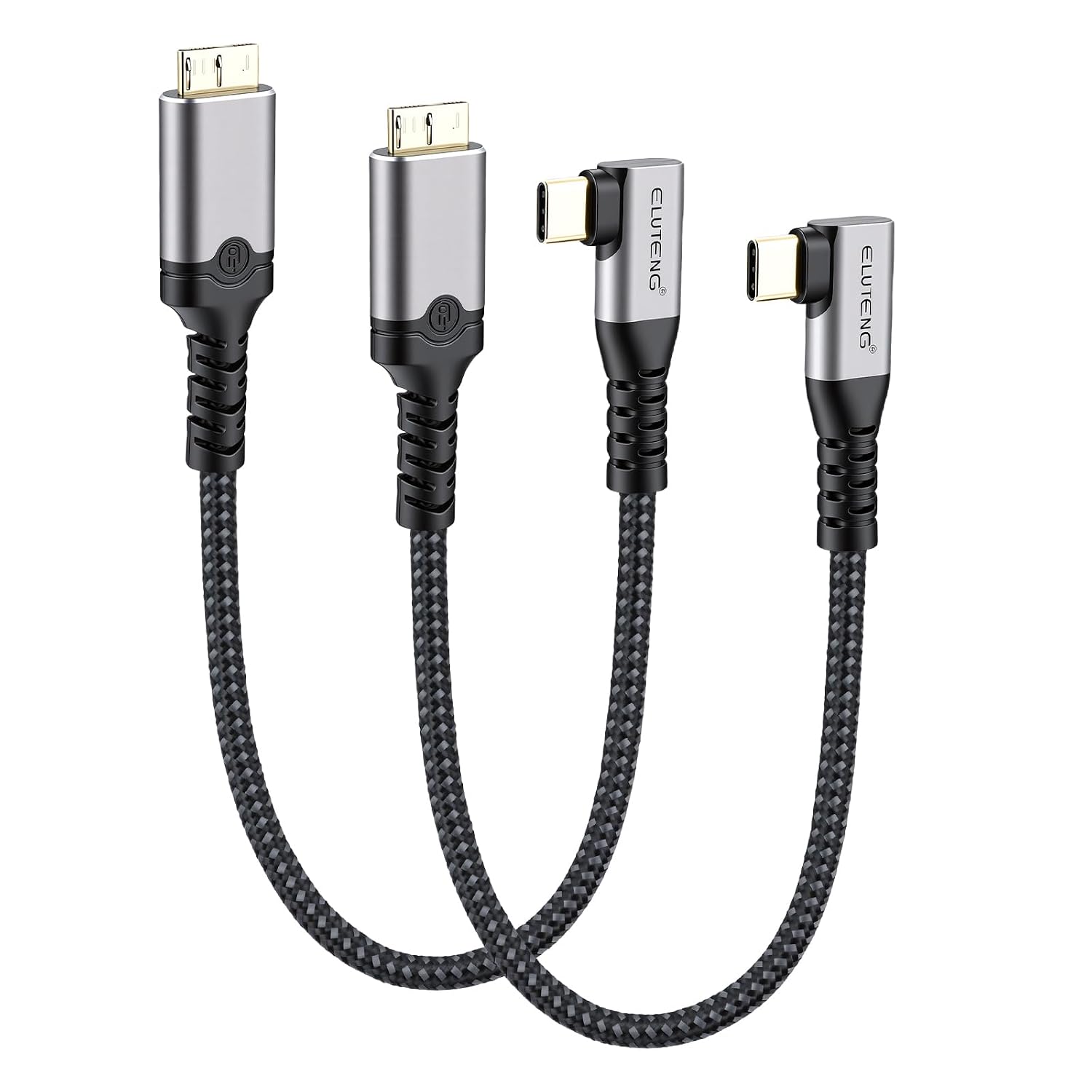Кабель ELUTENG USB C — Micro B 10 Гбит/с, комплект из 2 шт., USB 3.1 Type C — Micro B, нейлоновая оплетка, угол 90 градусов, для в