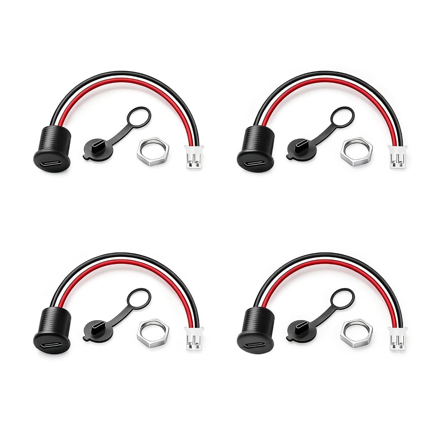 4 шт. кабель USB-C типу C (жіночий) 24AWG, водонепроникний, USB-C (жіночий) - 2-контактний JST (жіночий), штекер для корпусів комп