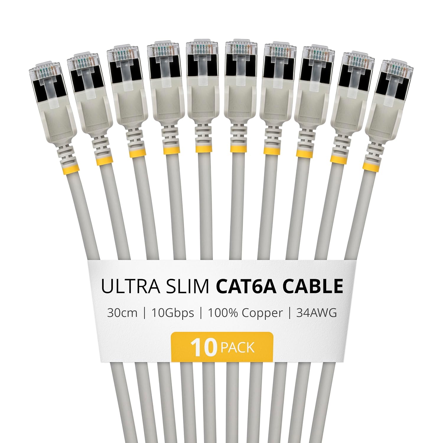 Кабель Ethernet StarTech 30 см, серый, ультратонкий, Cat6A, комплект из 10 штук, не цепляется за провода, FTP, медный провод без и