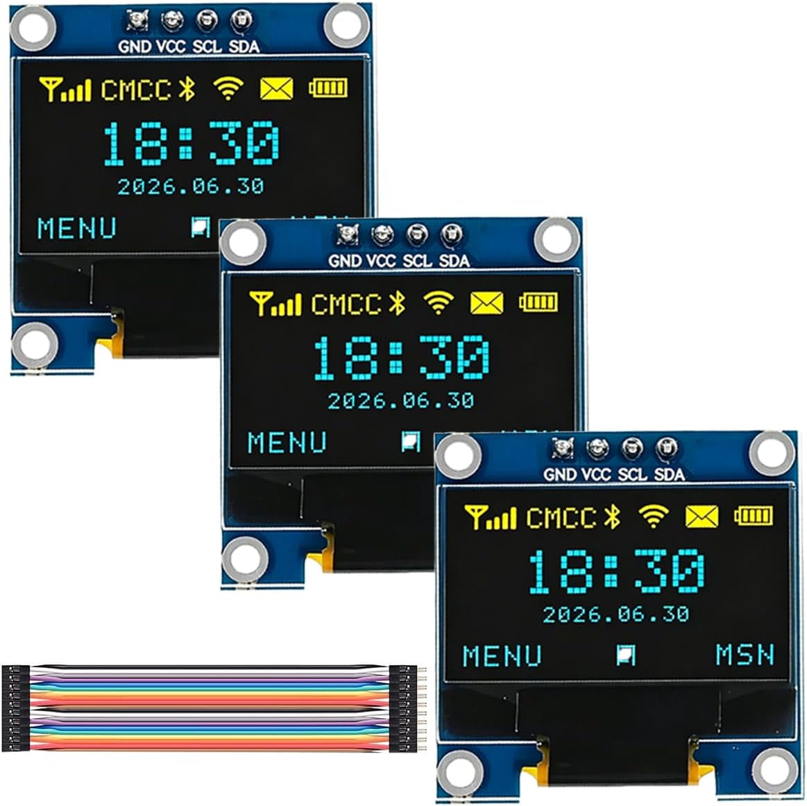 3 модулі OLED-дисплея I2C 128 x 64 розміром 0,96 дюйма
