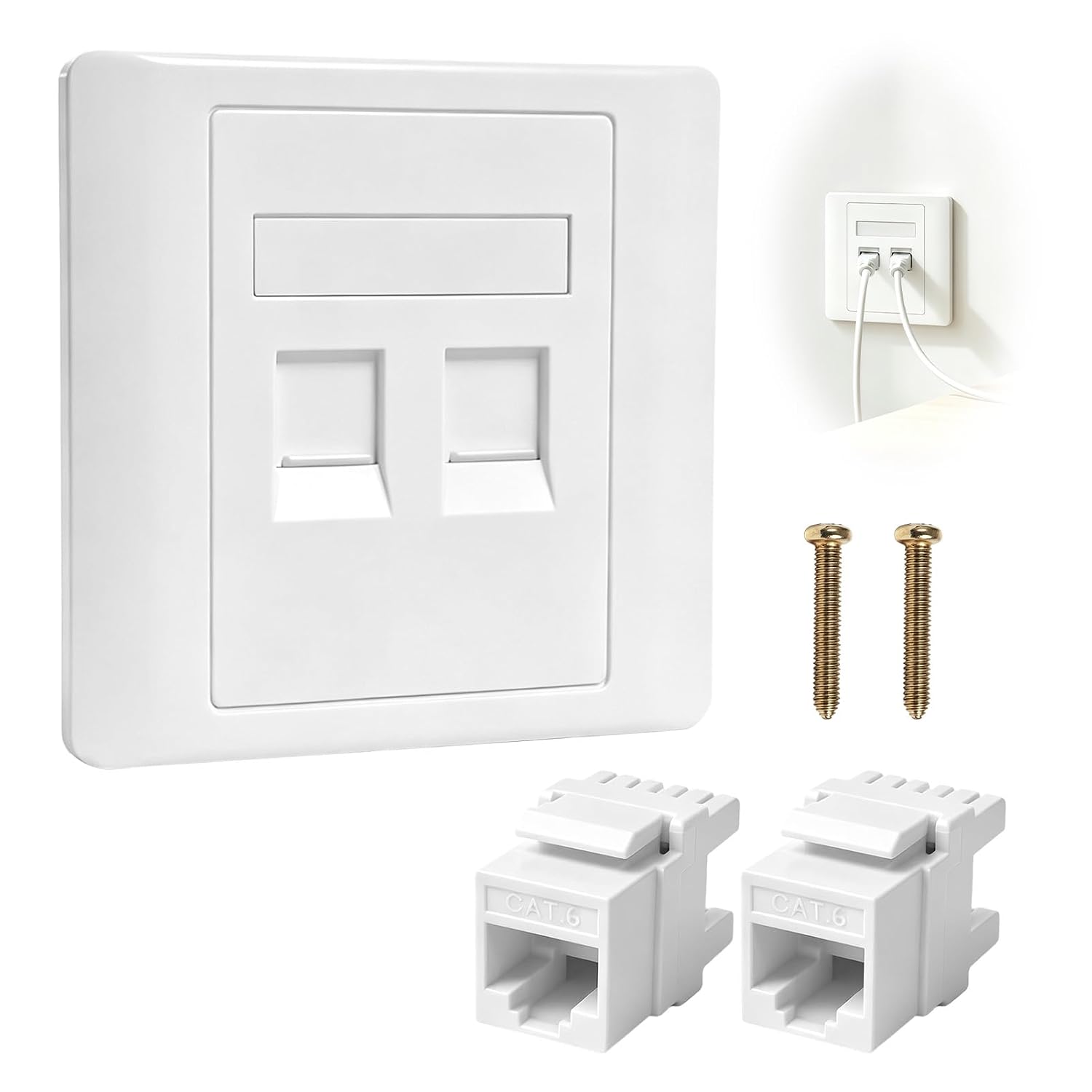 Встраиваемый сетевой разъем с двумя экранированными разъемами Keystone RJ45 CAT6A, Ethernet LAN 10 Гбит/с, настенный разъем, два в