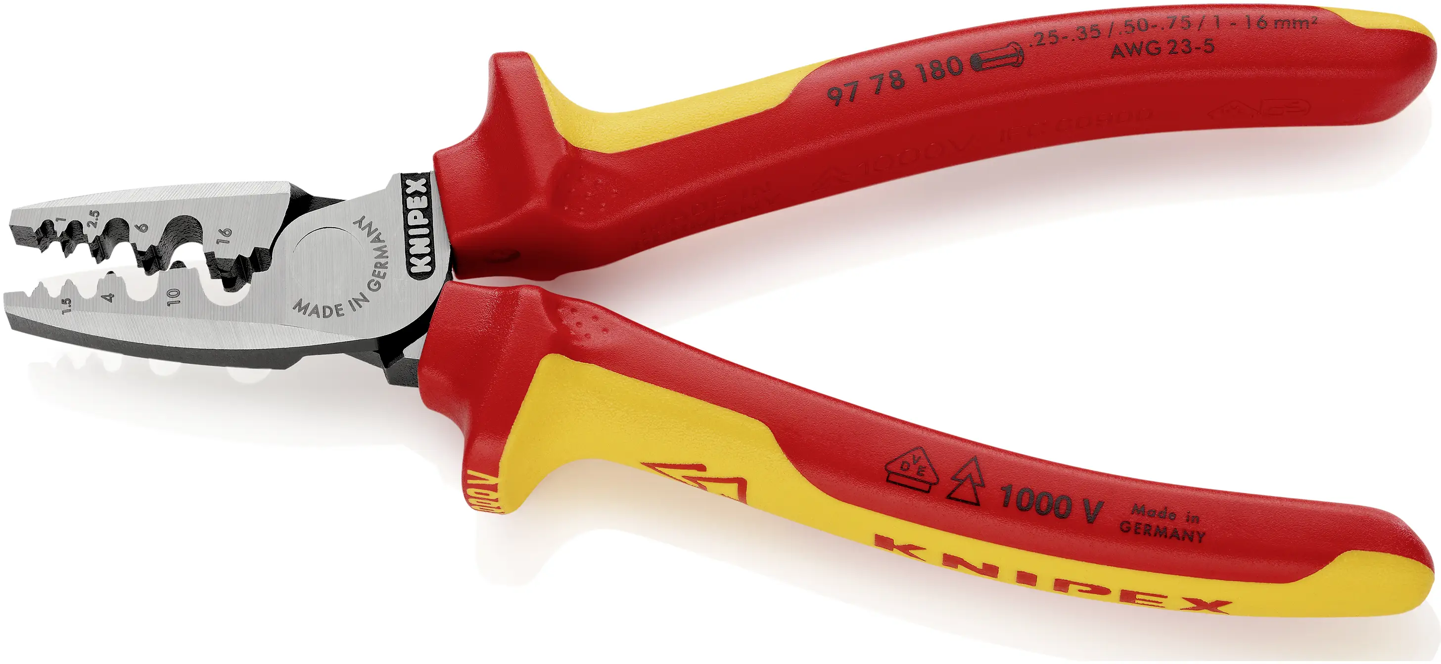 Обтискний інструмент Knipex 97 78 180, від 0,25 до 16 мм²