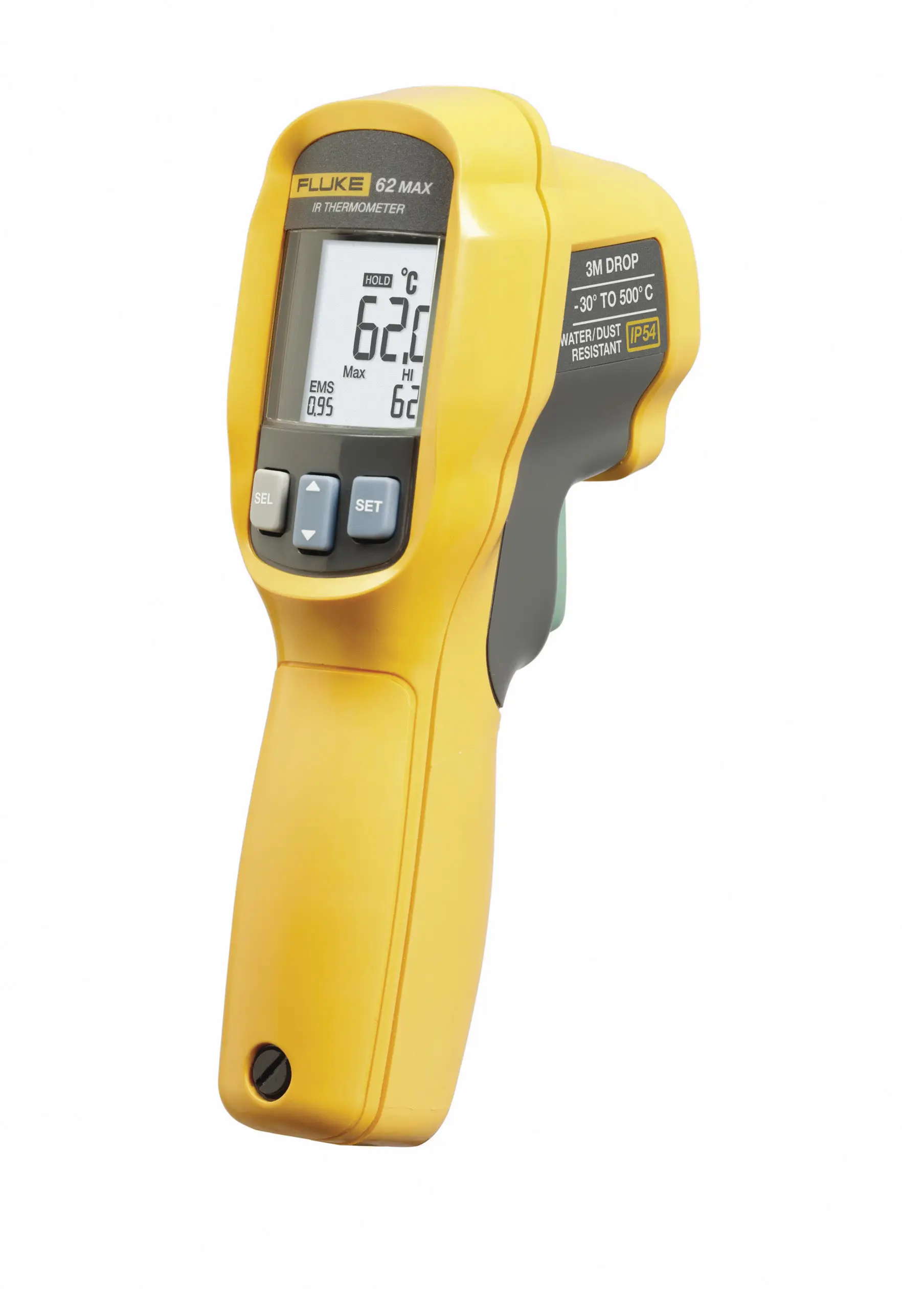 Инфракрасный термометр Fluke 62 MAX с оптикой 10:1, диапазон температур: от -30 до +500 °C, водо- и пылезащита (IP54).