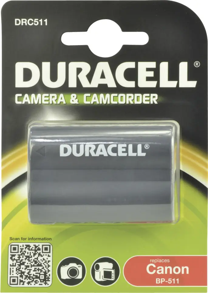 Змінний акумулятор для камери Duracell BP-511, BP-512 Напруга: 7,4 В Ємність (мАг, Аг): 1400 мАг