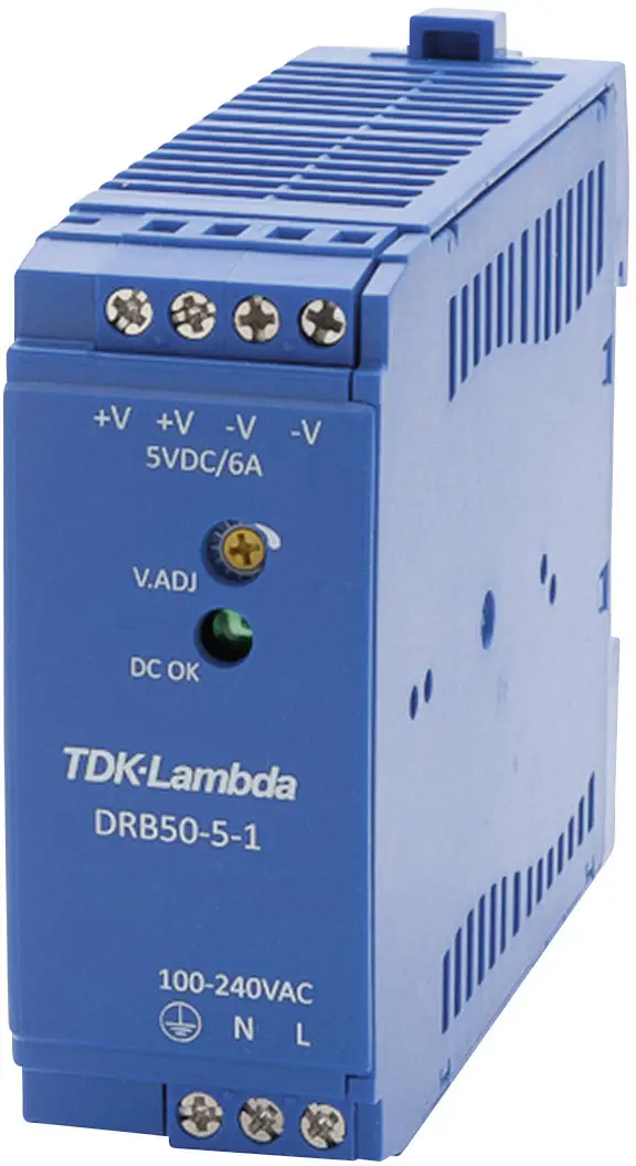 Блок питания TDK-Lambda DRB50-5-1 на DIN-рейку, 5 В постоянного тока, 2,5 А, 30 Вт