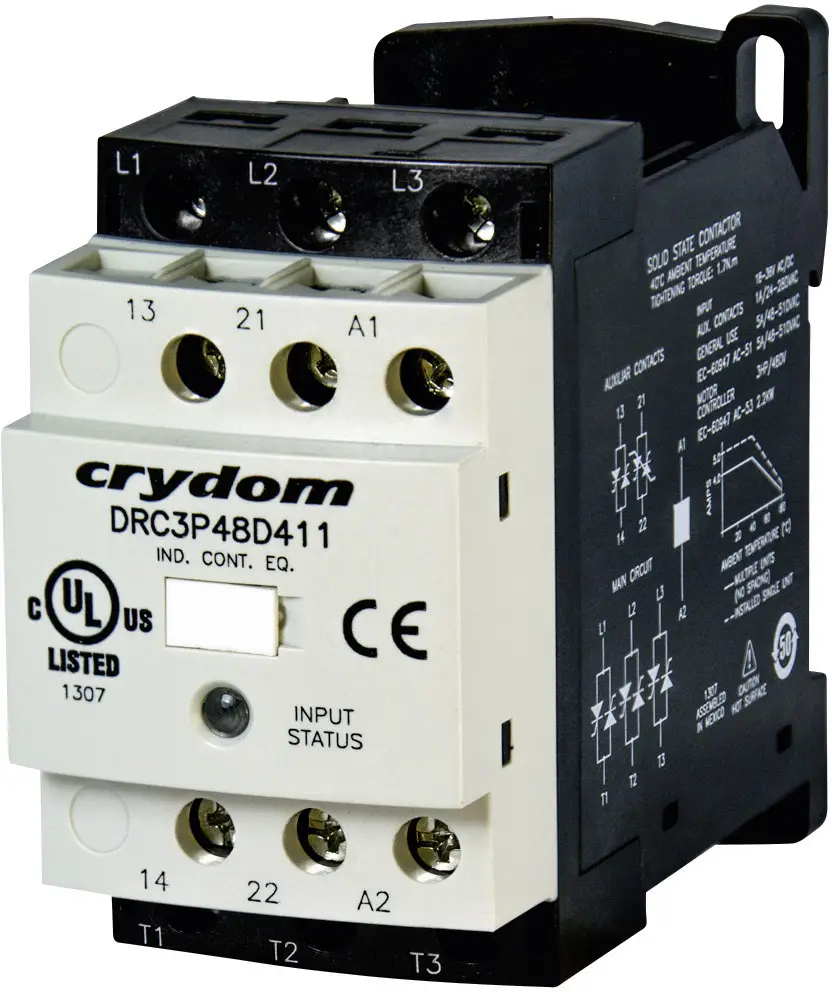 Контактор для двигуна Crydom DRC3P48D400R2 DRC3P48D400R2, 24 В/DC, 24 В/AC, 7,6 A, 1 шт.