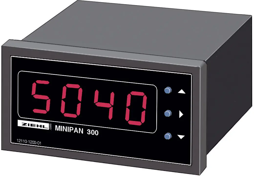 Цифровий панельний індикатор Ziehl MINIPAN 300 DC, 1 мВ - 500 В/DC / 1 мА - 1 А, Розміри: 33 x 68 мм