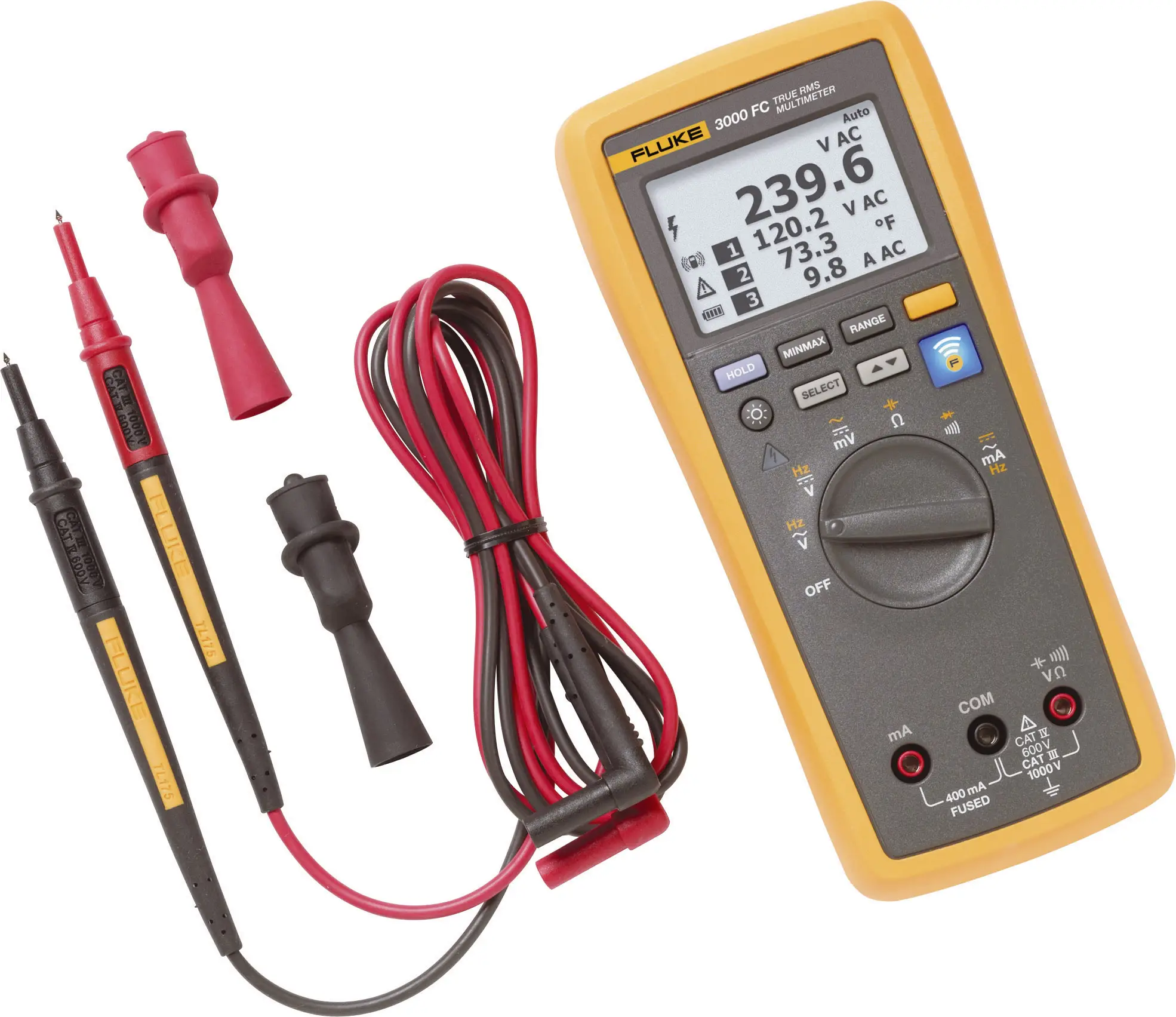 Цифровой графический мультиметр Fluke FLK-3000 FC с регистратором данных, класс защиты CAT III 1000 В, класс защиты CAT IV 600 В.