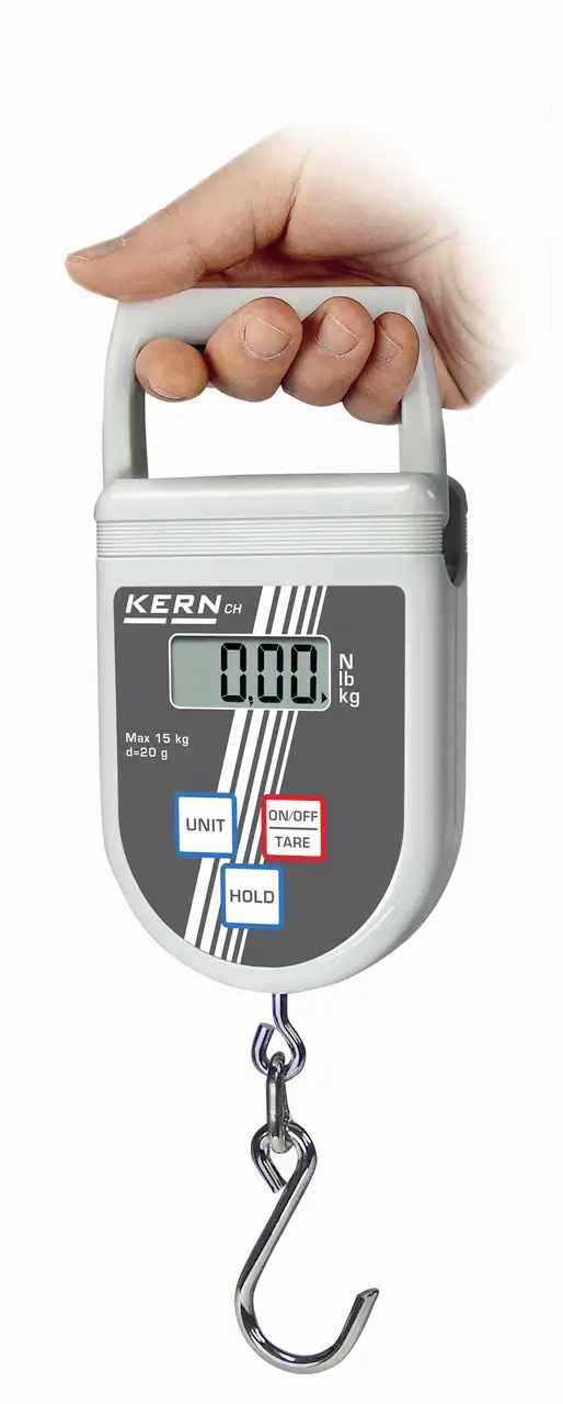 Подвесные весы Kern KERN, максимальный диапазон измерения 15 кг, деление 20 г, ЖК-дисплей.