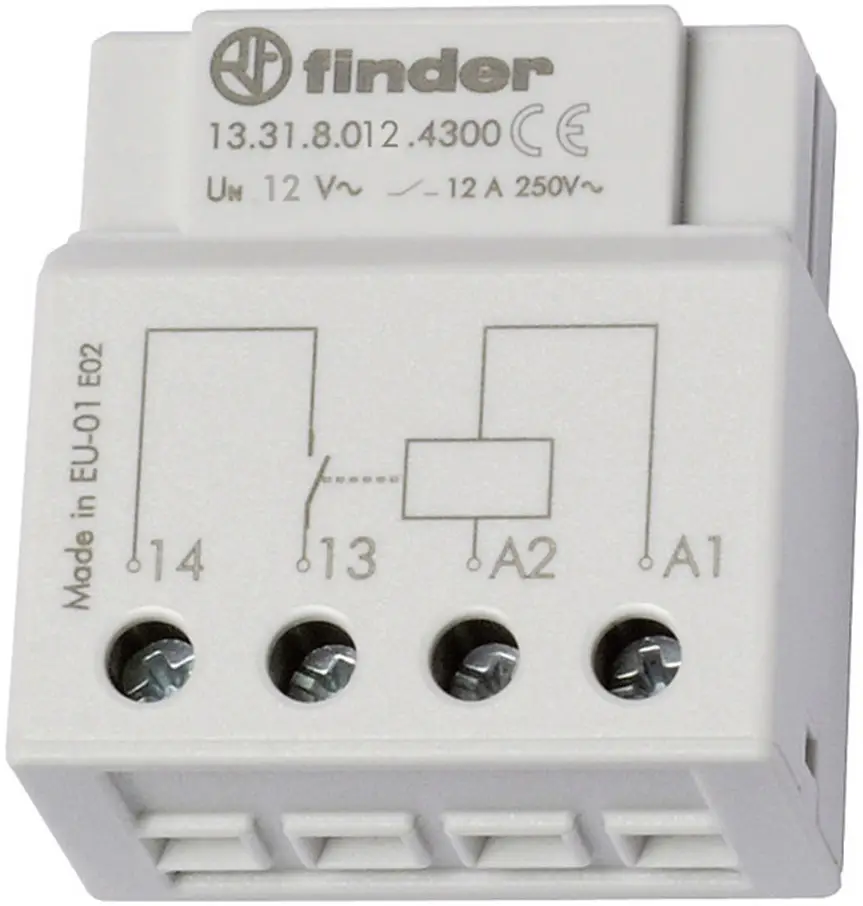 Реле коммутационное скрытого монтажа Finder 13.31.8.012.4300 1 НО 12 В/AC 12 А 1 шт.