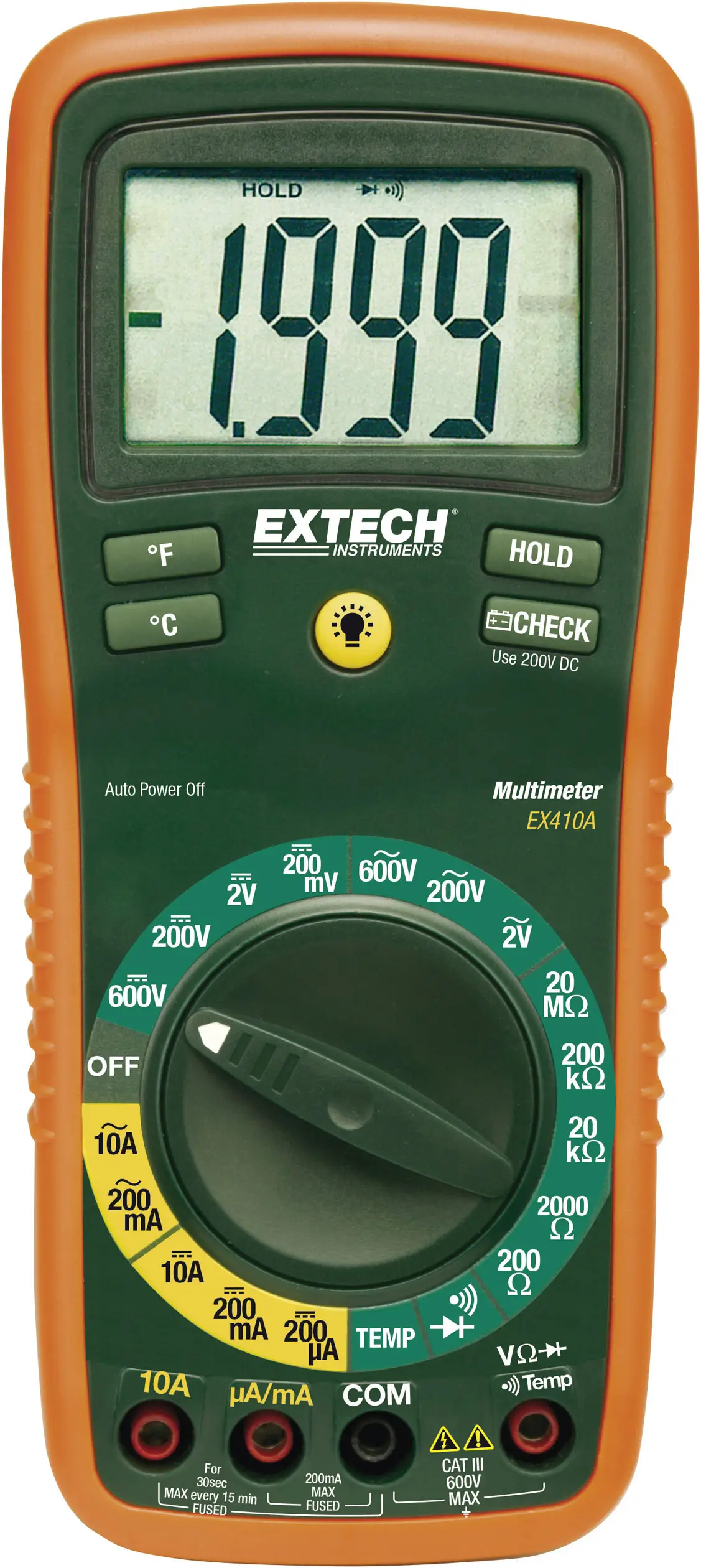Цифровой мультиметр Extech EX410A для измерения емкости, с подсветкой, памятью мгновенных значений, проверкой целостности цепи CAT