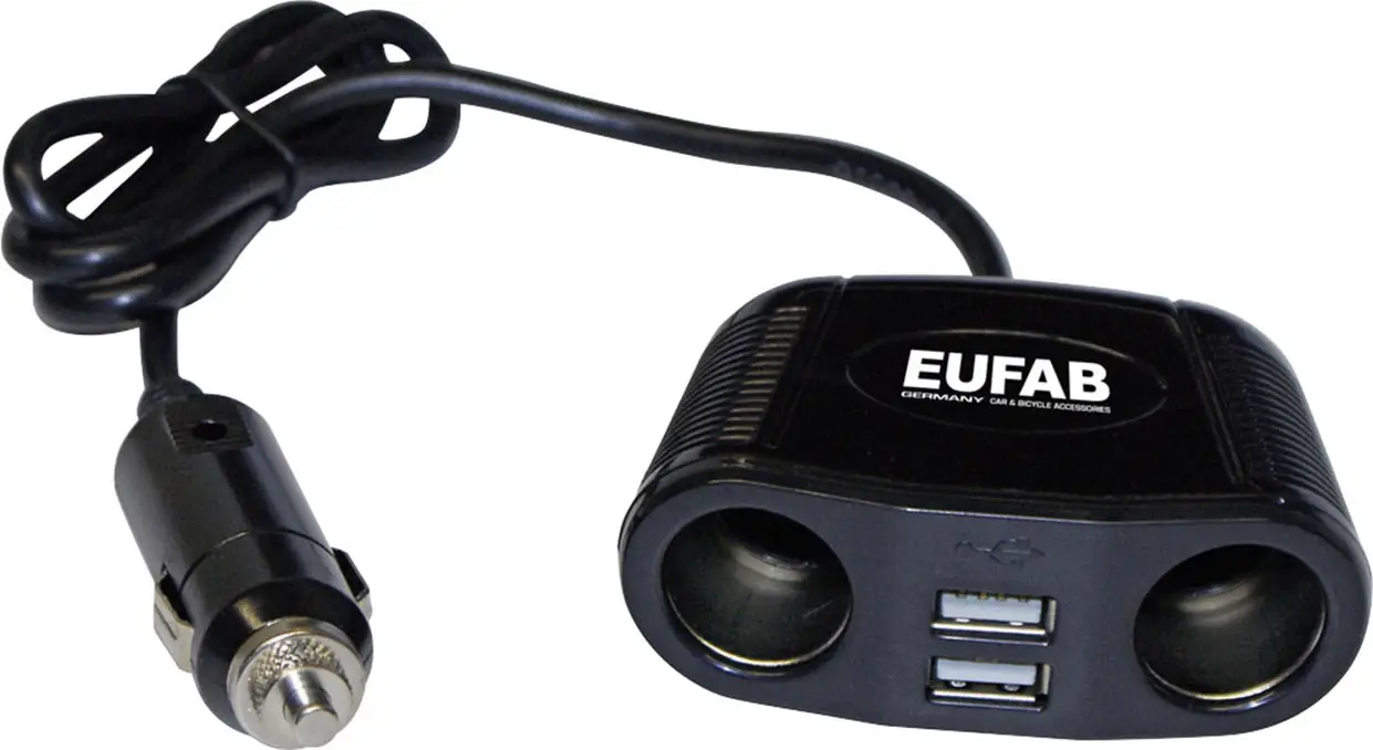Разветвитель для двух прикуривателей Eufab 16549 с 2 USB-разъемами, максимальная токовая нагрузка: 10 А, 12 В