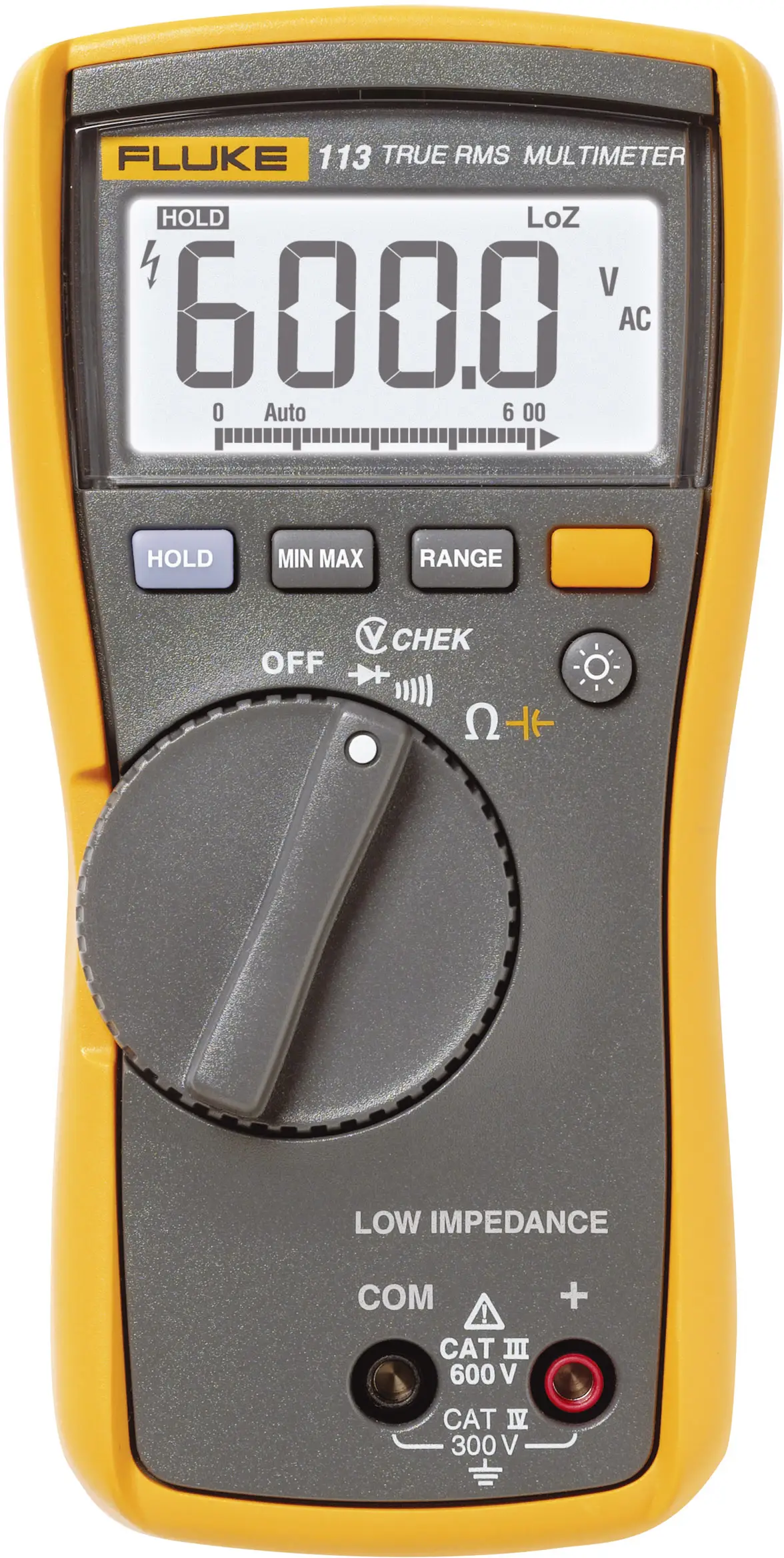 Цифровий мультиметр Fluke 113 LoZ CAT III 600 В. Відображаються числа: 6000.
