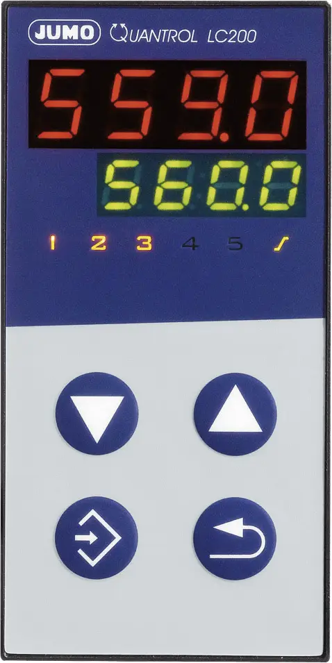 Термостат Jumo Quantrol LC100 L, J, T, K, E, N, S, R, Pt100, Pt1000, KTY, диапазон температур от -270 до 2500 °C, реле 3 А (Д x Ш