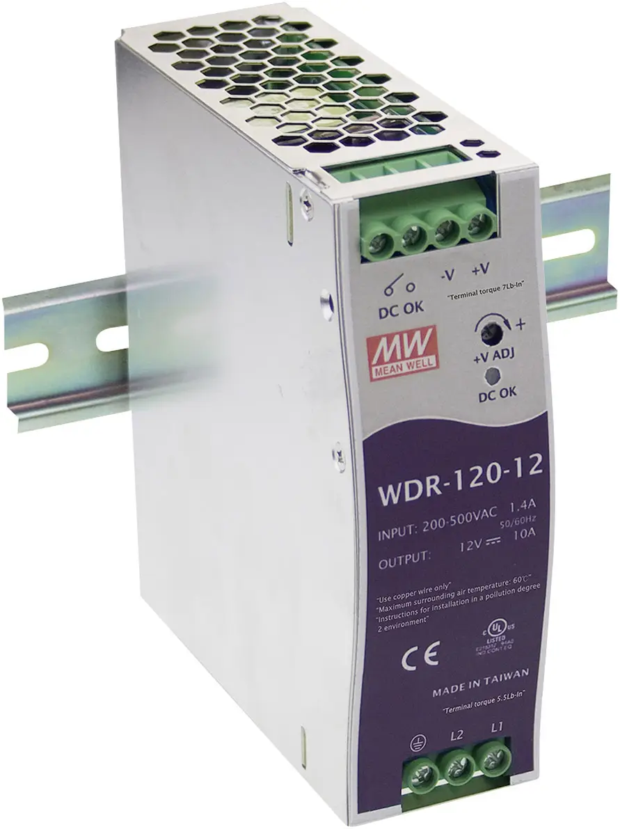 Блок живлення MEAN WELL WDR-120-12 для DIN-рейки, 12 В/DC, 10 А, 120 Вт