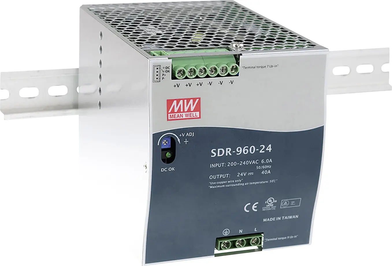 Блок питания MEAN WELL SDR-960-48 на DIN-рейку, 48 В постоянного тока, 20 А, 960 Вт