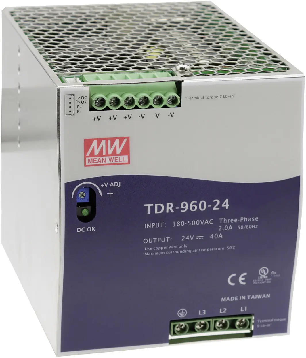 Блок питания MEAN WELL TDR-960-48 на DIN-рейку, 48 В постоянного тока, 20 А, 960 Вт