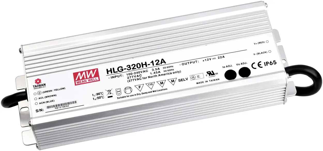 Драйвер для світлодіодів MEAN WELL HLG-320H-36A, трансформатор для світлодіодів постійної напруги, постійний струм 320 Вт 8,9 A 36