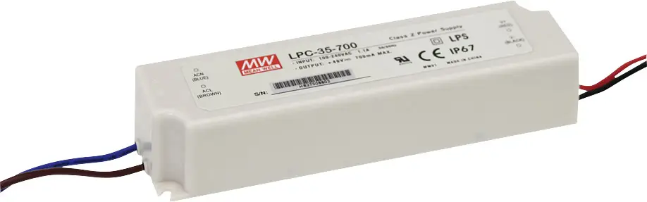 Драйвер для світлодіодів MEAN WELL LPC-35-700, постійний струм, 33,6 Вт, 0,7 A, 9 - 48 В/DC, не регулюється, захист від перевантаж