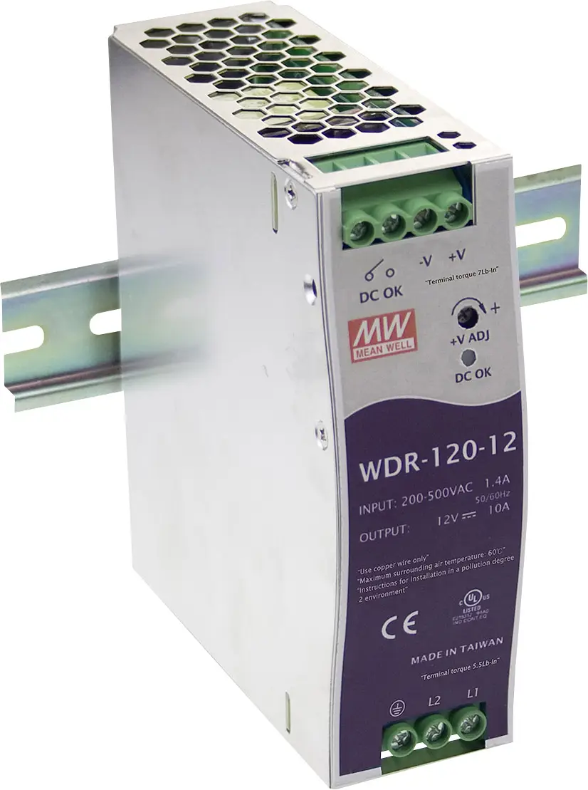 Блок питания MEAN WELL WDR-120-24 на DIN-рейку, 24 В постоянного тока, 5 А, 120 Вт