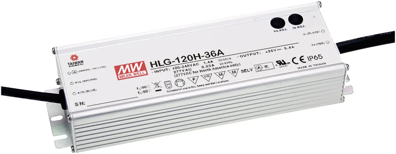 Светодиодный драйвер MEAN WELL HLG-120H-24A, светодиодный трансформатор постоянного напряжения, постоянного тока 120 Вт 5 А 24 В/п