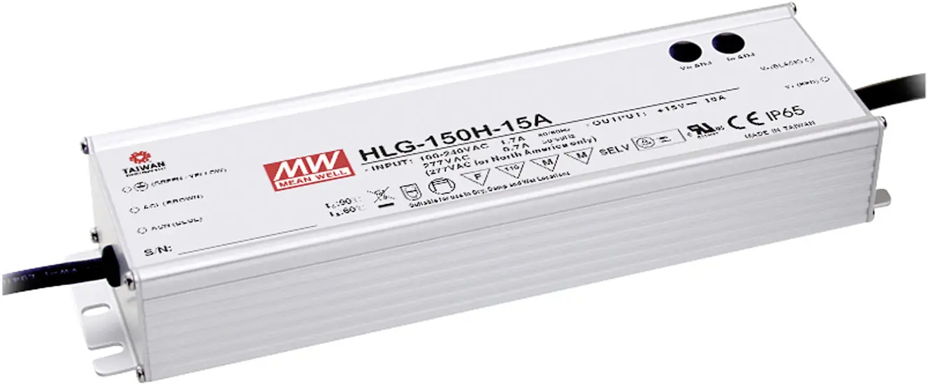 Драйвер для світлодіодів MEAN WELL HLG-150H-24A, трансформатор для світлодіодів постійної напруги, постійний струм 150 Вт 6,3 A 24