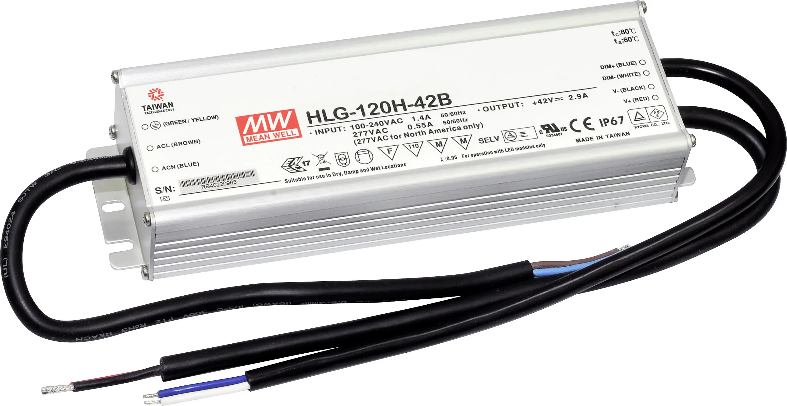 Светодиодный драйвер MEAN WELL HLG-120H-24B, светодиодный трансформатор постоянного напряжения, постоянного тока 120 Вт 5 А, димме