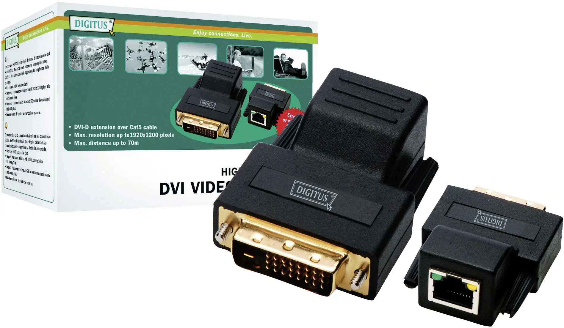 Удлинитель DVI Digitus DS-54101 через сетевой кабель RJ45 длиной 75 м