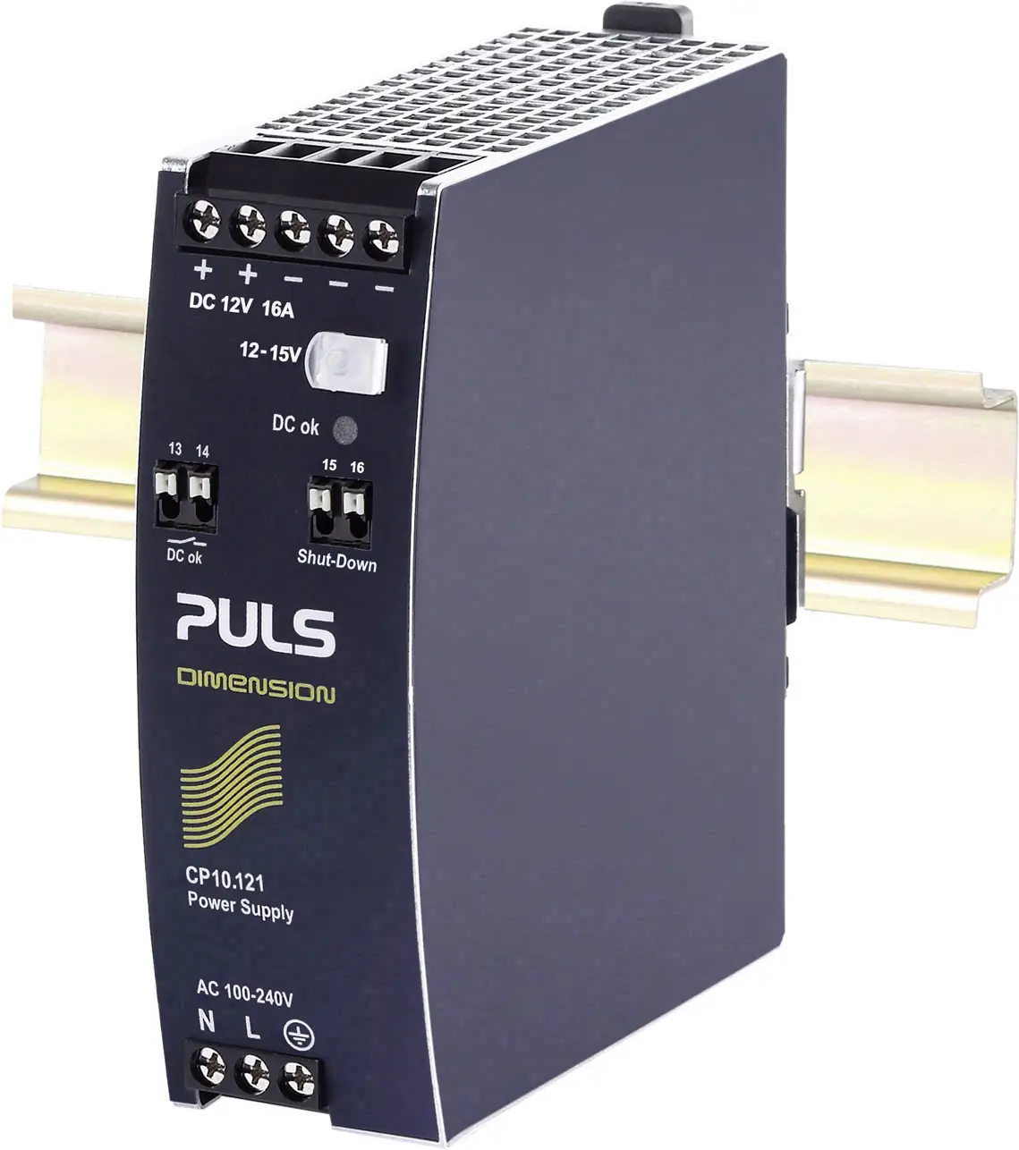 Блок питания PULS CP10.121 для DIN-рейки, 12 В/постоянный ток, 16 А, 192 Вт. Количество выходов: 1. Описание: 1 шт.