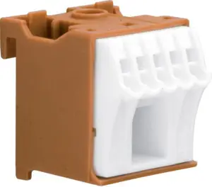 Клеммная колодка Hager KN06P, коричнево-белая, 6 контактов, 63 А, 230 В.