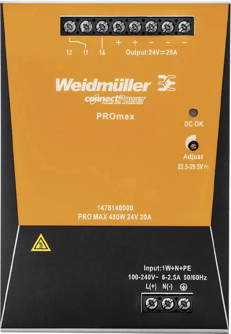 Weidmüller 1478140000 Блок живлення для DIN-рейки 24 В/DC 20 A 480 Вт Опис 1 шт.