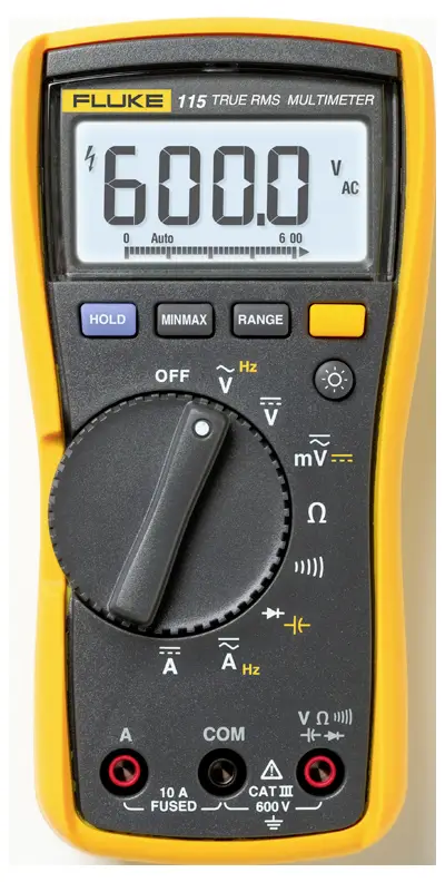 Мультиметр Fluke FLK115/TLK-225-1 с проводами и щупами, CAT III 600 В, 0,1 мВ - 600 В, 0,001 - 10 А, 16 шт.
