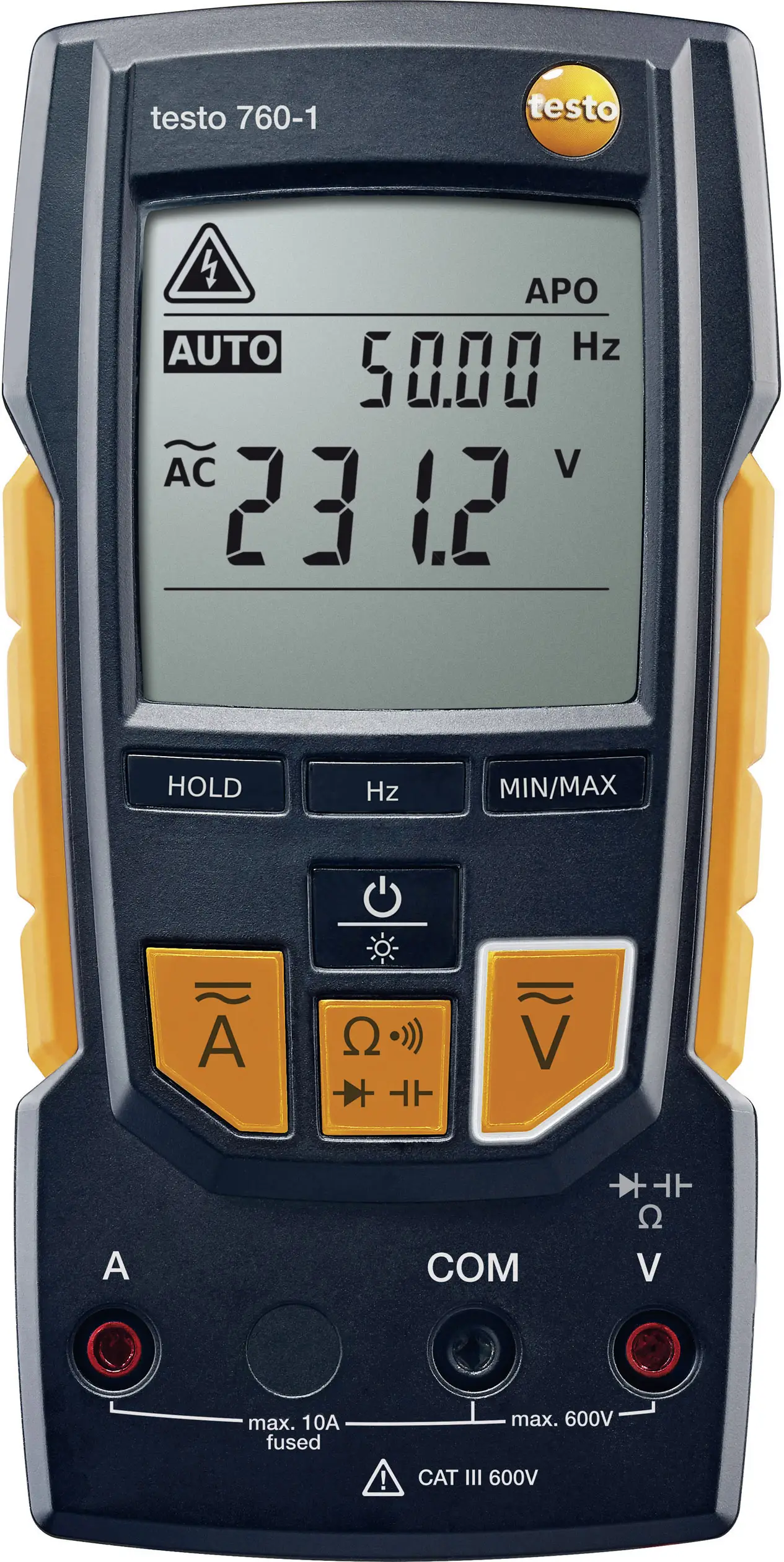 Цифровой мультиметр testo 760-1 с подсветкой, класс защиты CAT III 600 В, класс защиты CAT IV 300 В.