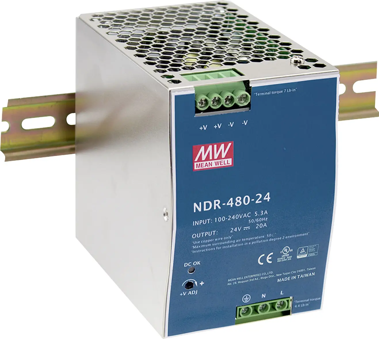Блок питания MEAN WELL NDR-480-24 на DIN-рейку, 20 А, 480 Вт