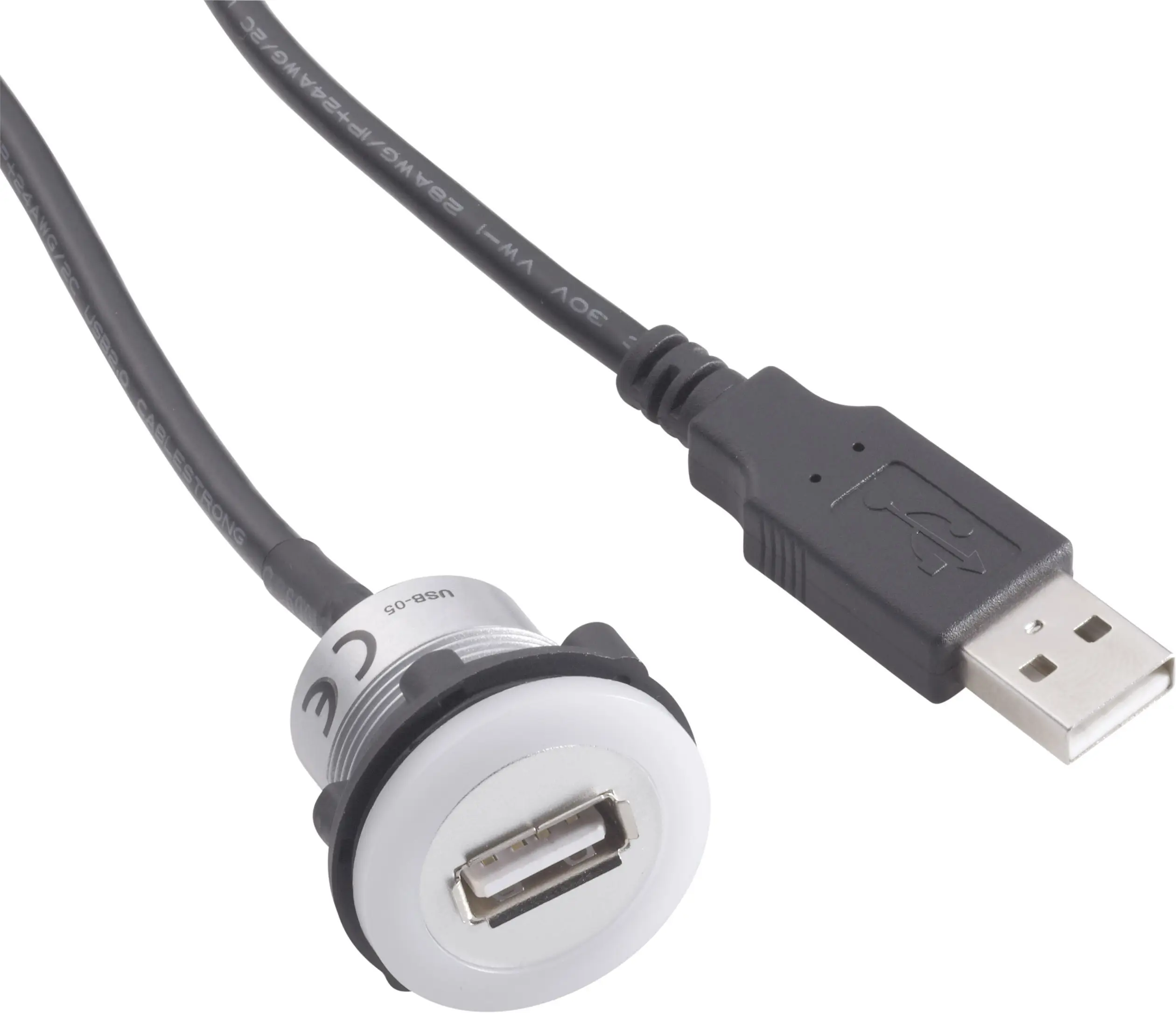 Вбудований роз'єм TRU COMPONENTS USB A 2.0 чорний 1 x USB Type A роз'єм на 1 x USB Type A вилку з підсвічуванням та кабелем 1,50 м
