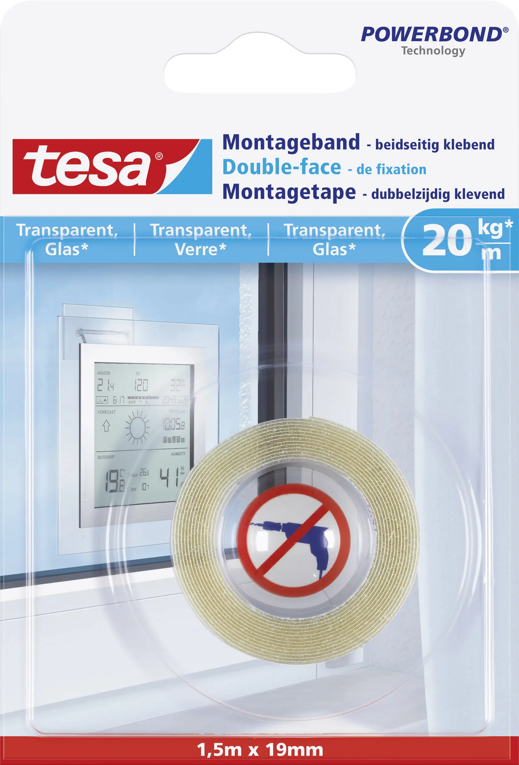 Монтажная лента tesa® Powerbond 77740-00000-00 СТЕКЛО (Д x Ш) 1,5 м x 19 мм 1,5 м 1 шт.