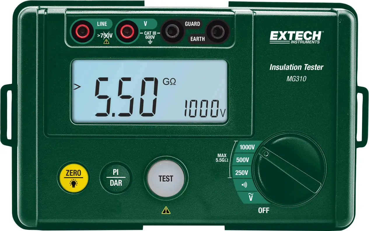 Измеритель сопротивления изоляции Extech MG310, 250 В, 500 В, 1000 В, 5,5 ГОм.