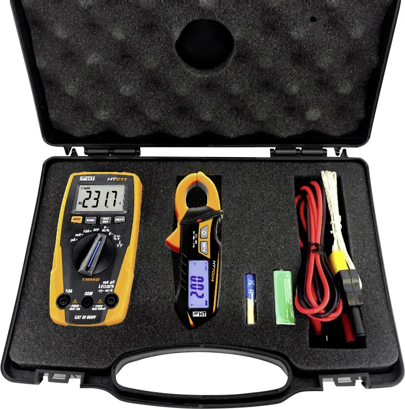 Мультиметр HT Instruments e-KIT, цифрові кліщі, випробувальний кабель, футляр для перенесення, вимірювання ємності, перевірка цілі