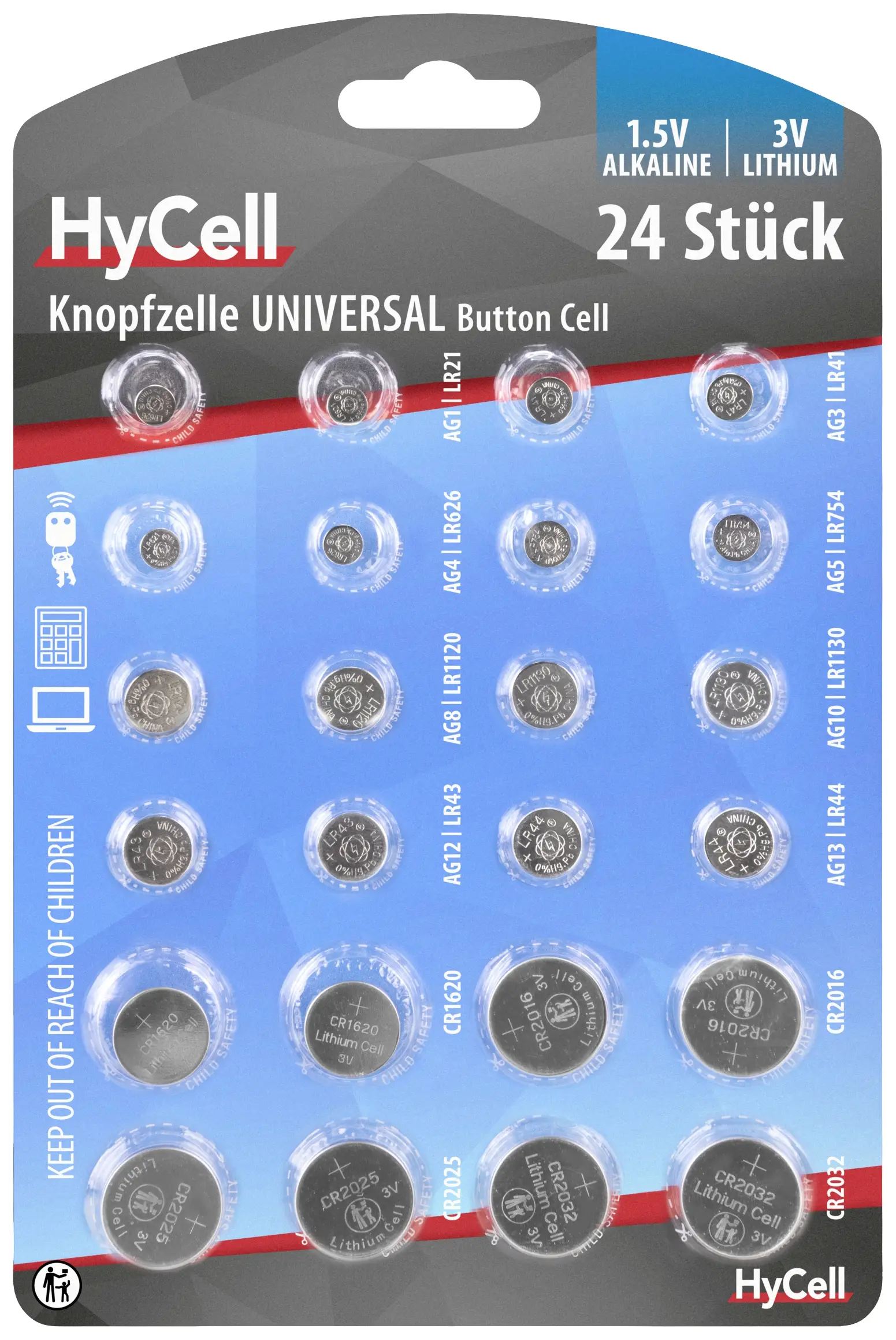 Набір ґудзикових акумуляторів HyCell 1516-0003, 24 шт.