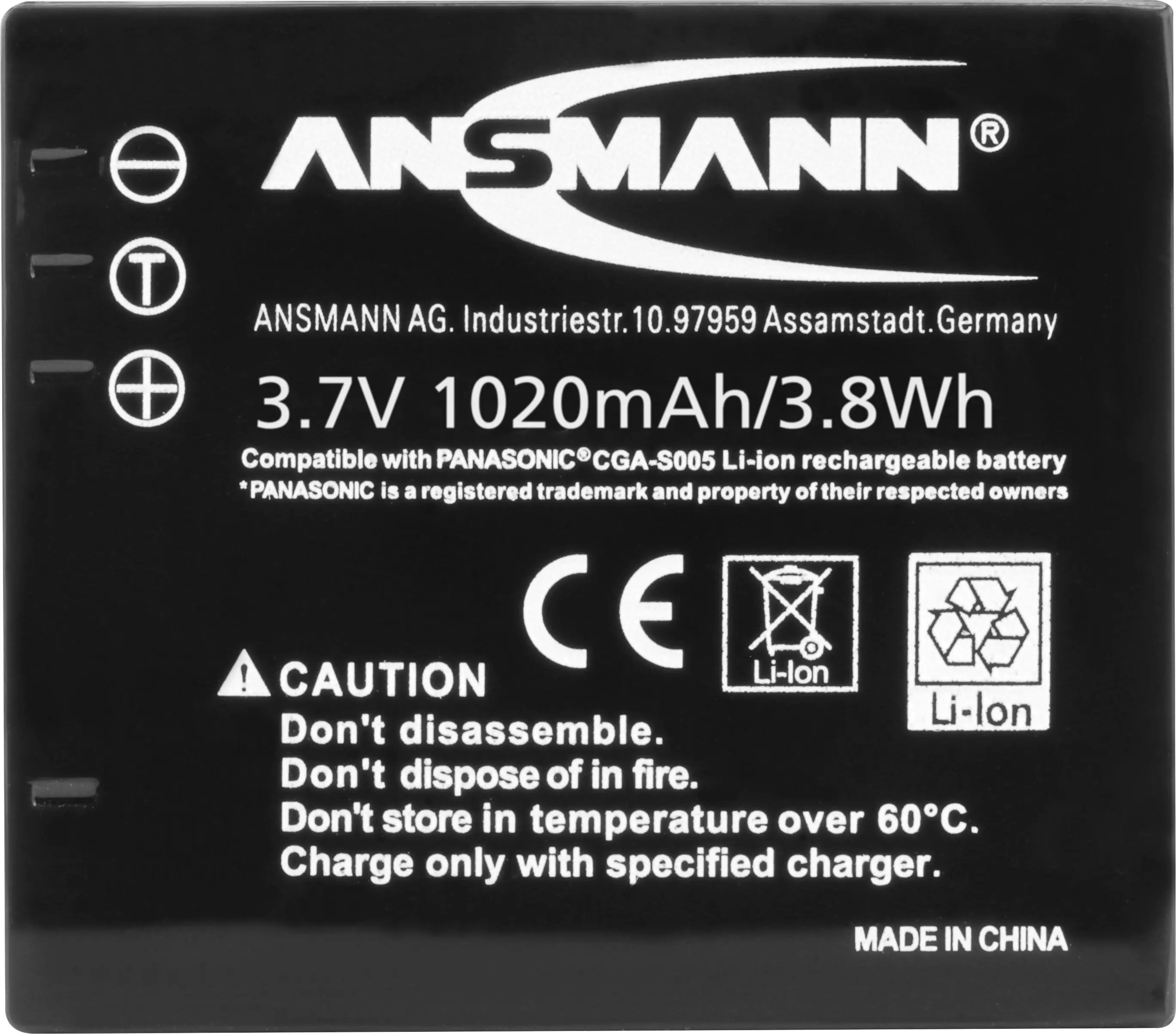 Аккумулятор для камеры Ansmann Сменный аккумулятор CGA-S005E, CGA-S005, DB-60 Напряжение: 3,7 В Ёмкость (мАч, Ач): 1020 мАч