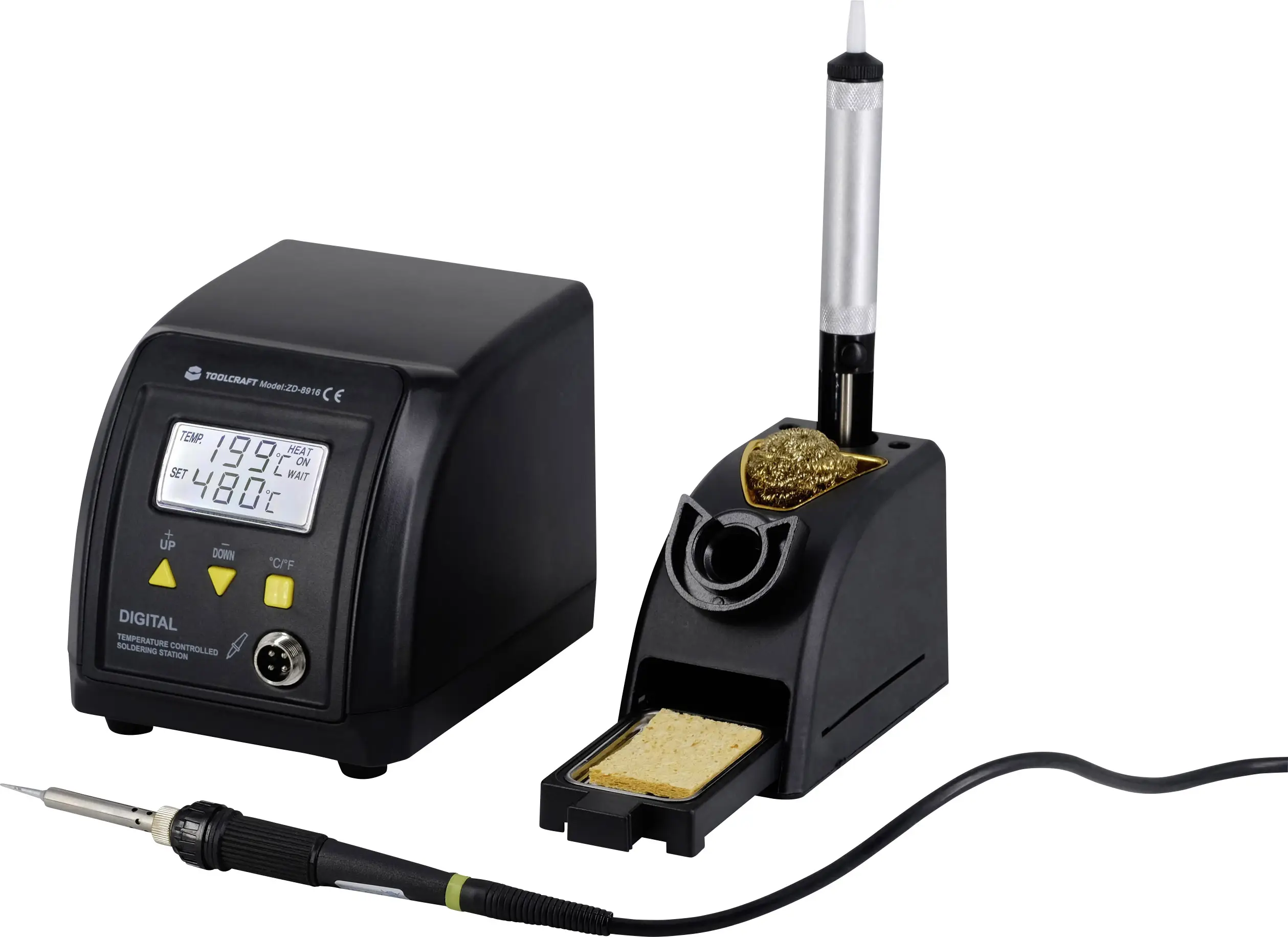 TOOLCRAFT ZD-8916 1553056 Паяльная станция мощностью 60 Вт, температура 160–480 °C, в комплекте подставка и отсос
