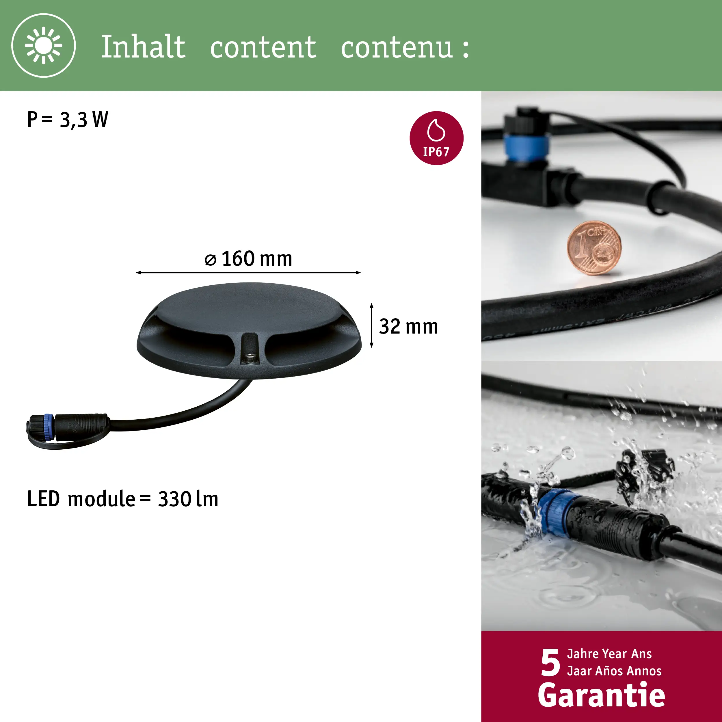 Система освещения Plug&Shine, светодиодный встраиваемый напольный светильник 6 Вт N/A Paulmann 93920 антрацит