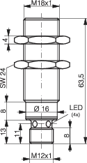 Безконтактний датчик Contrinex DW-AS-623-M18-002 320 820 128, M18, квазі-врівень, PNP