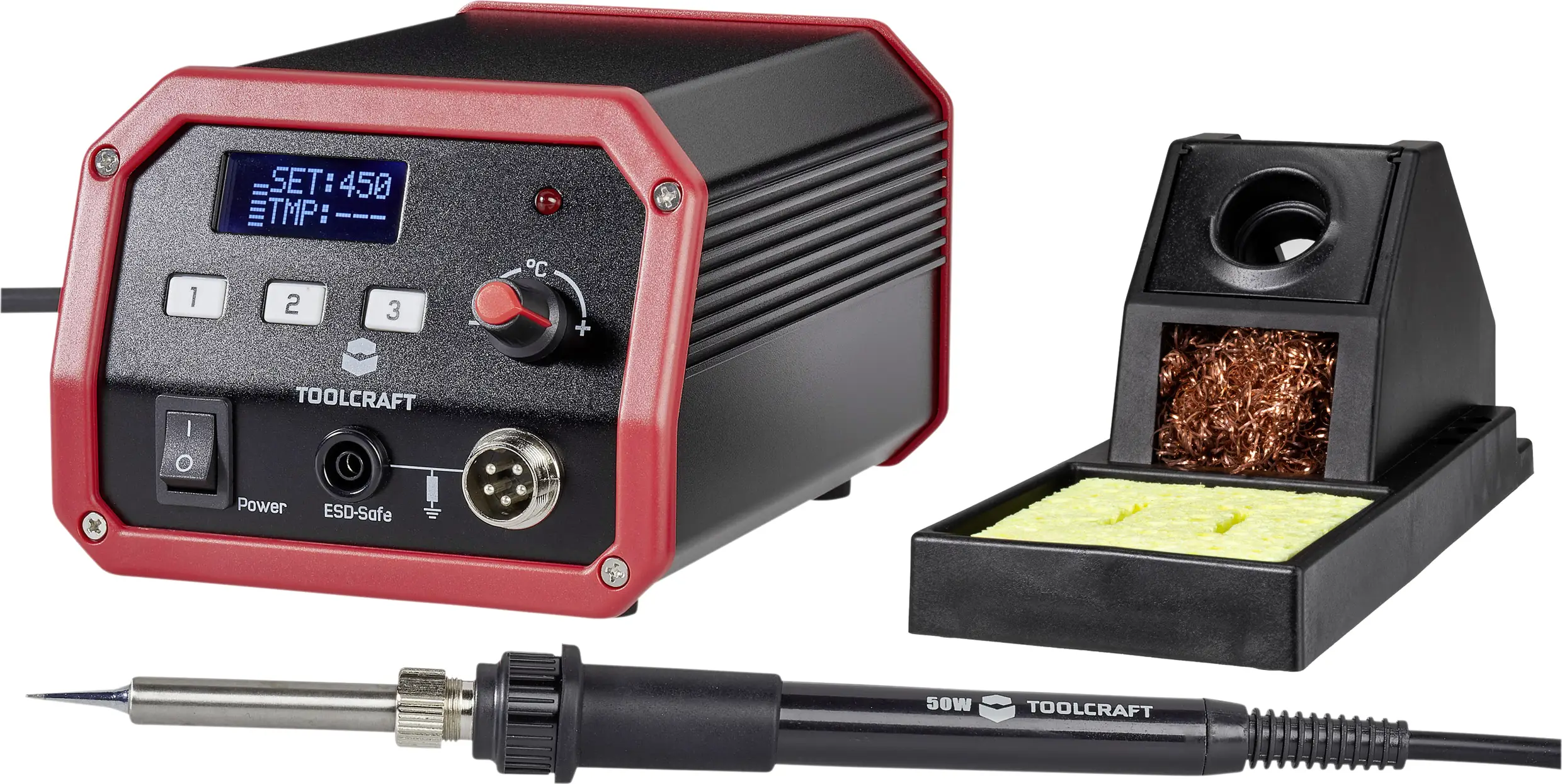 Паяльная станция TOOLCRAFT ST-50D 1561694 мощностью 50 Вт, температурой 150–450 °C, включая паяльное жало