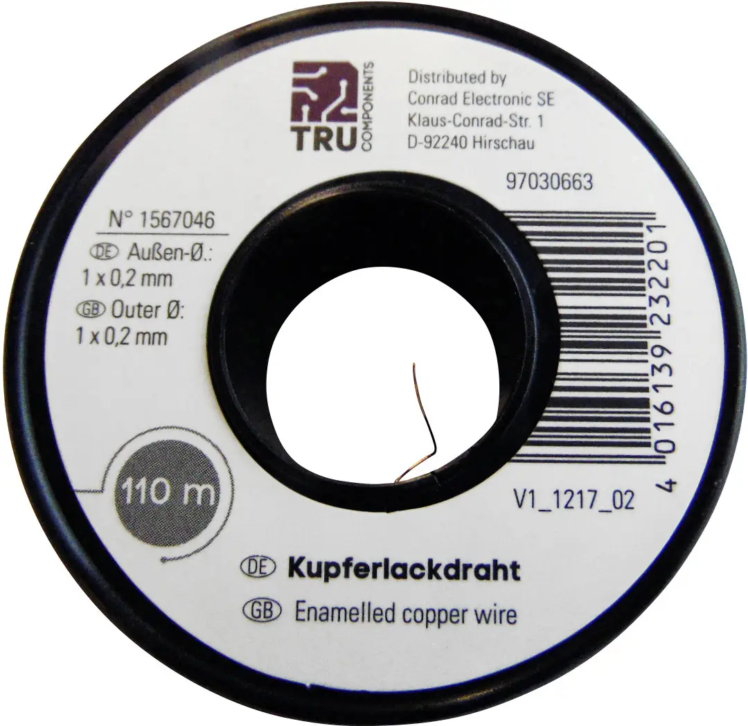 TRU COMPONENTS 1567046 Медный провод, эмалированный 2UEWF, 0,20 мм, 110 м
