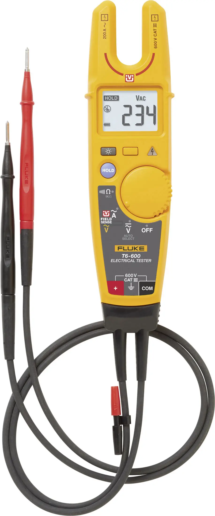 Цифровой электроизмерительный прибор Fluke T6-600/EU с подсветкой, класс защиты CAT III, напряжение 600 В. Вывод: 2000.
