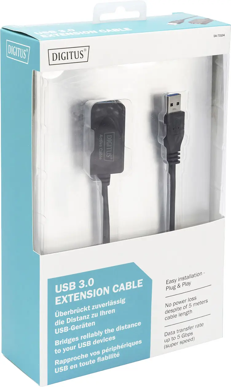 USB-кабель Digitus USB 3.2 Gen1 с разъемом USB-A «папа» и разъемом USB-A «мама», 5,00 м, черный, DA-73104